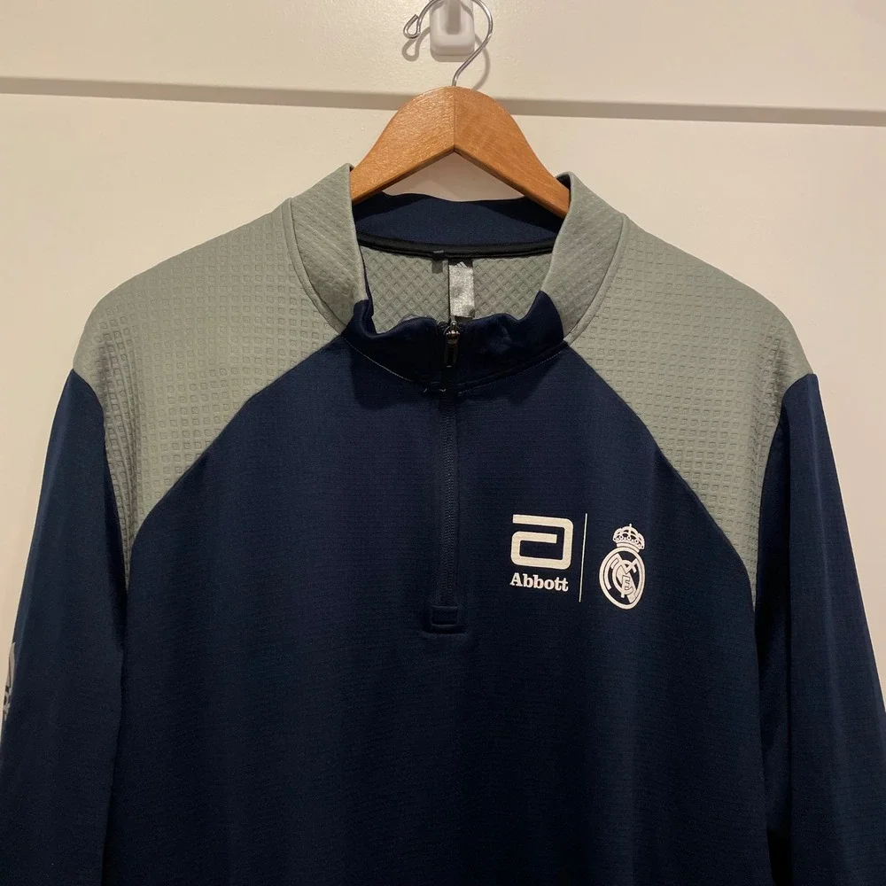 Adidas Real Madrid Abbott 14 Zip‎ Primegreen Pullover Jacket Navy Gray Size 2XL
